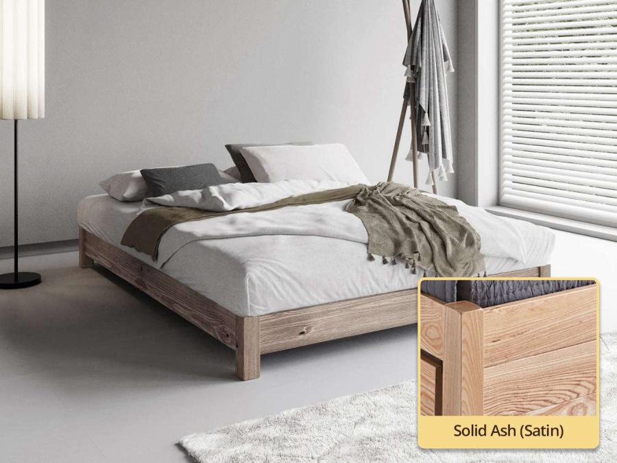 Low Platform Bed (No Headboard / Space Saver) solid ash