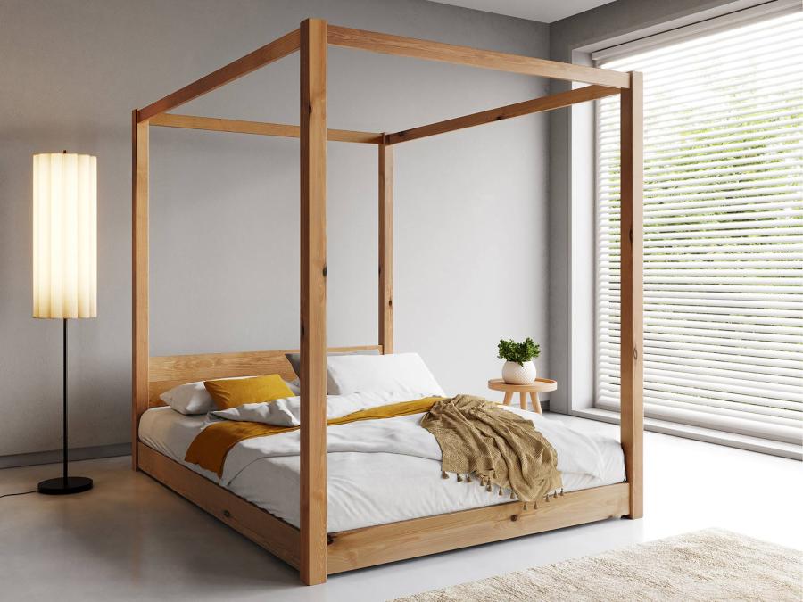 low four poster wooden bed in honey by get laid beds