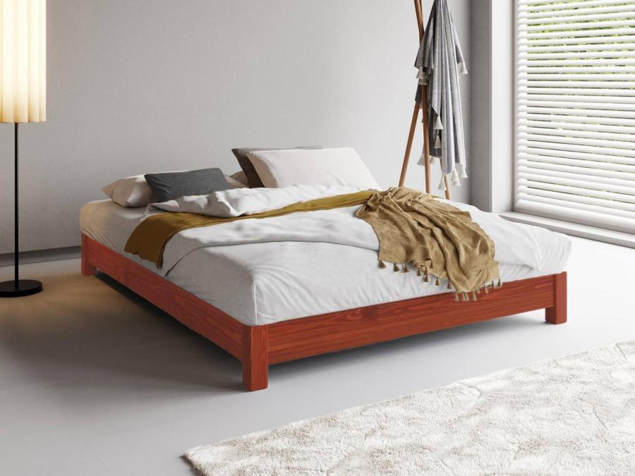 red wooden space saver platform bed