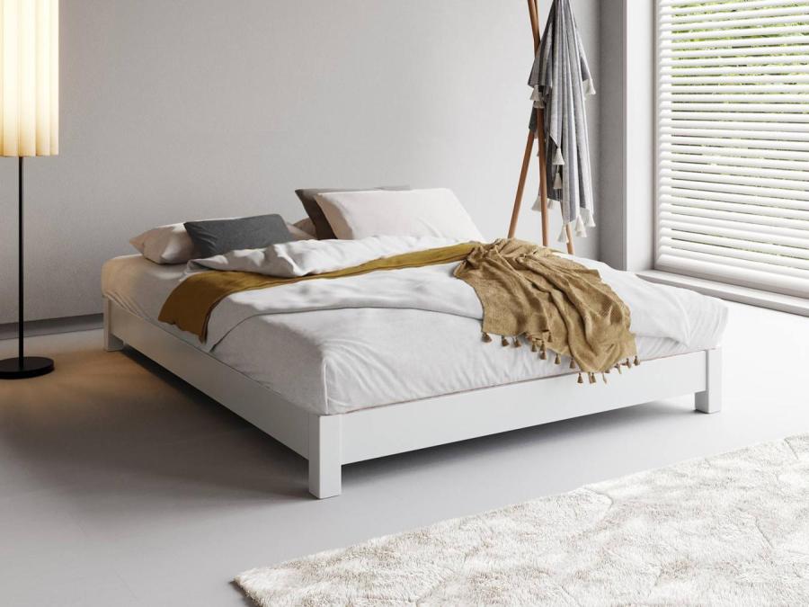 wooden white low platform space saver bed by get laid beds